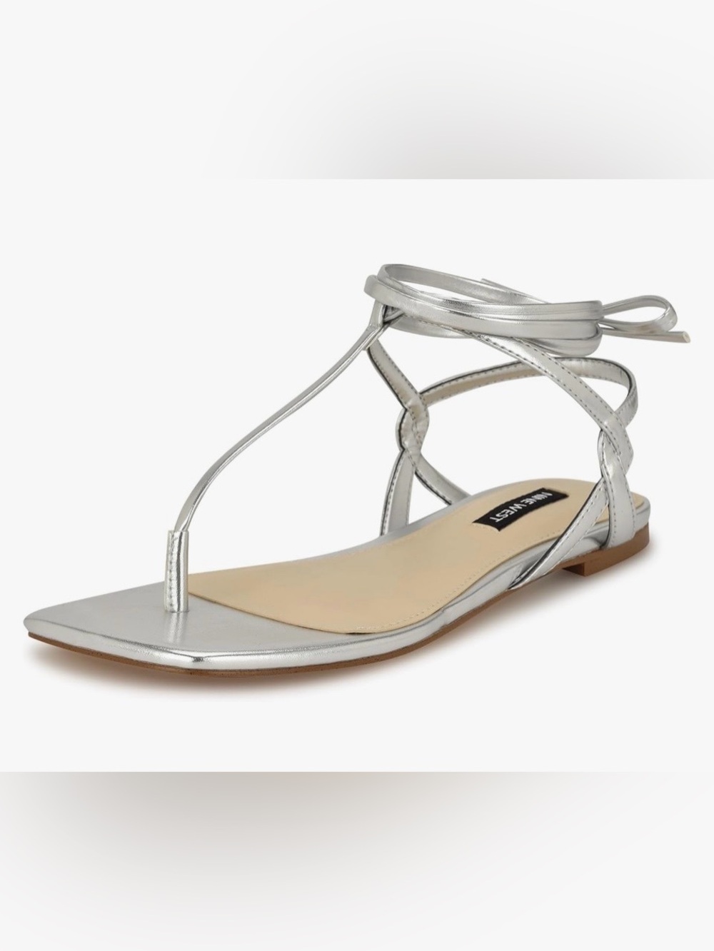 Nine West Metallic Silver T-Strap Sandals